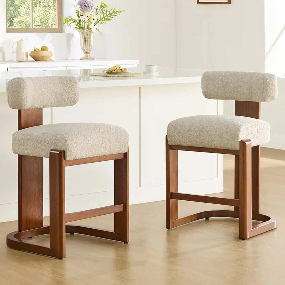 Modern Bar Stools Set Of 2 Upholstered With Wood Legs