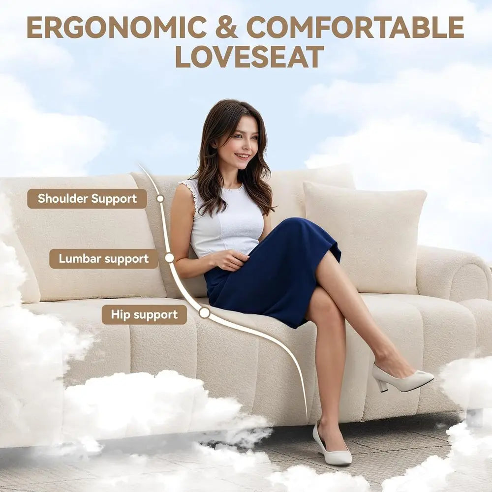 Modern Boucle Curved Sofa With Deep Seat And Removable Cover