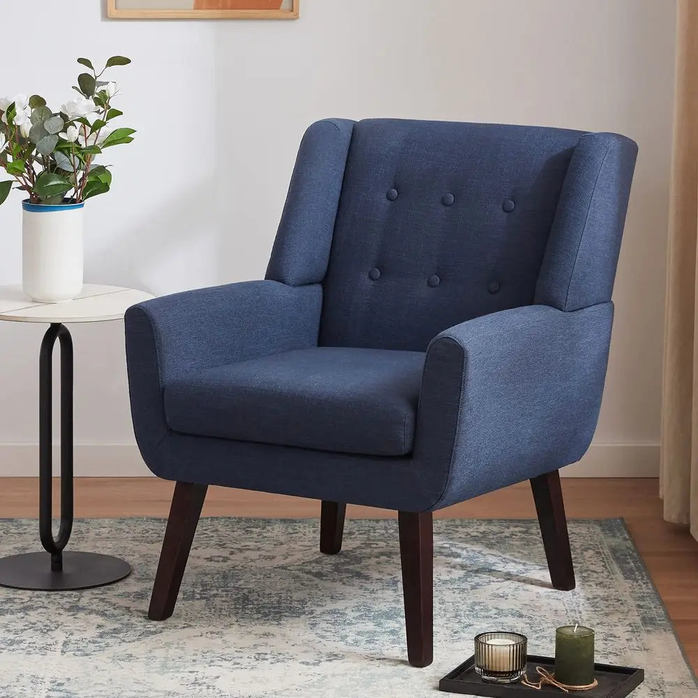 Accent Chair for Living Room,Upholstered Button Linen Armchair Chair Mid Century Modern Tufted Armchair with Fabric,Comfy Arm C