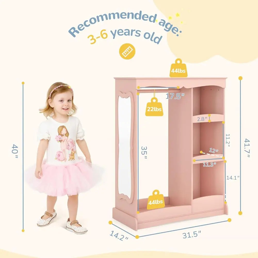 LISM Kids Dress Up Storage Closet with Flower Mirror