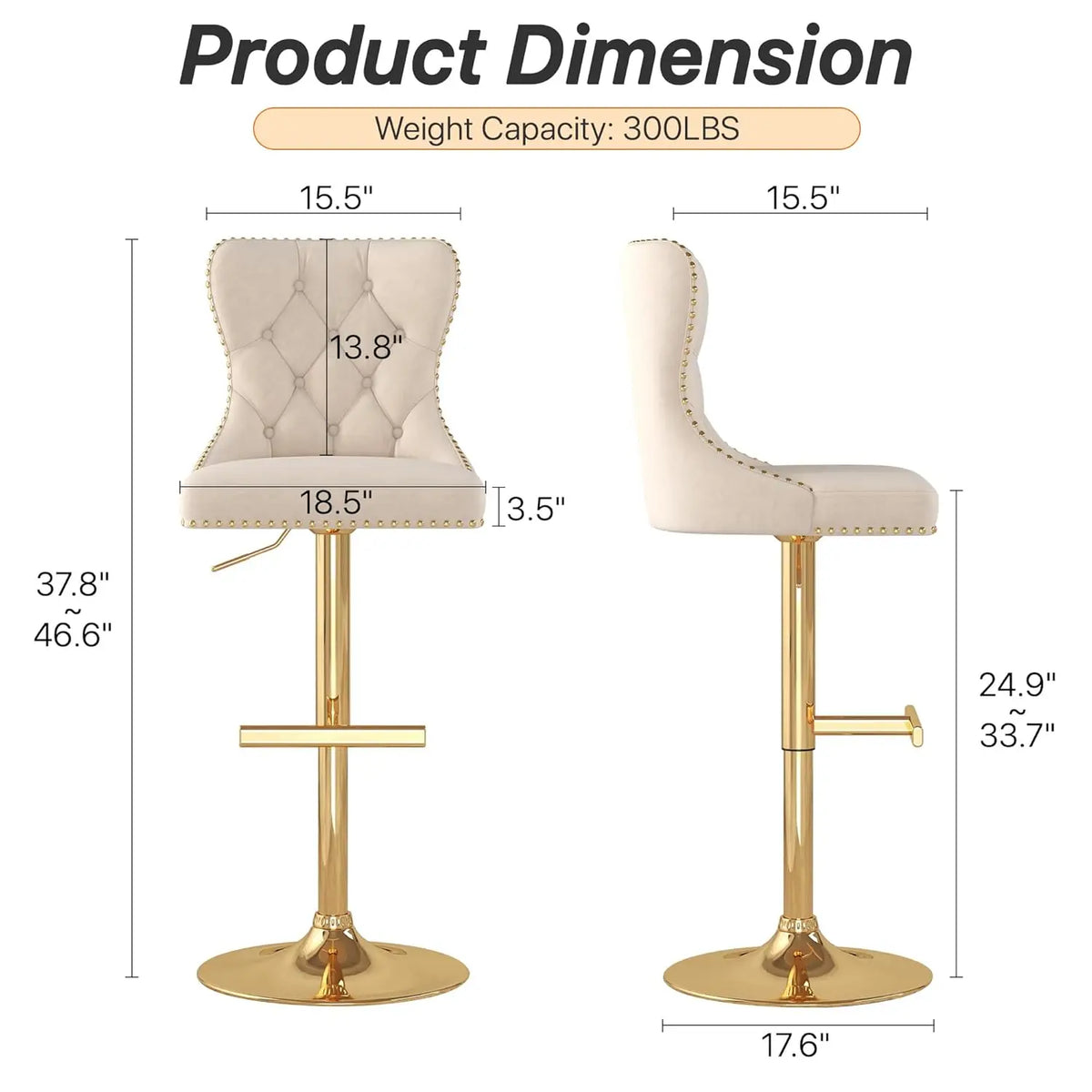 Velvet Swivel Counter Height Bar Stools Set 4 Tufted Back Nailheads Gold Base Kitchen Pub, Custom
