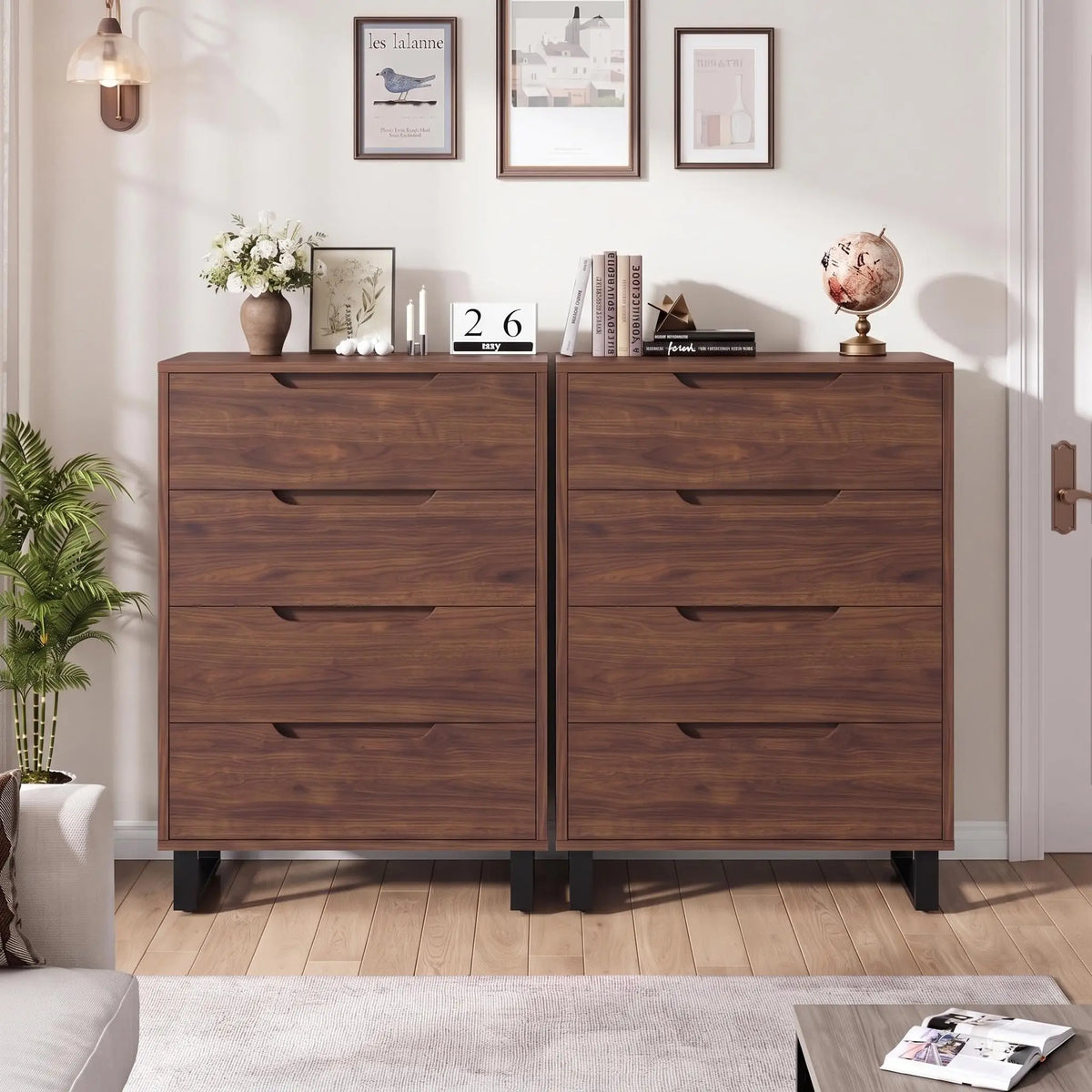 Freestanding Wooden Storage Dresser With Spacious Drawers And Metal Frame