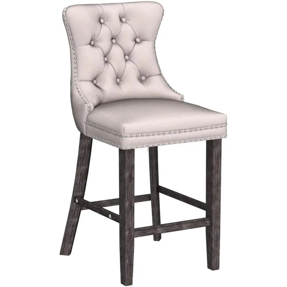 LISM Velvet Bar Stools Set Of 4, Tufted, Wood Legs
