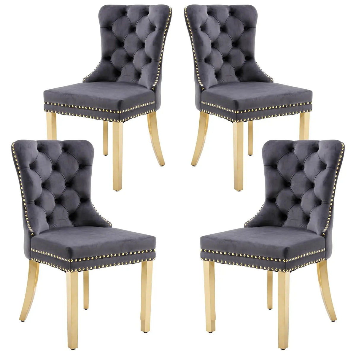 Velvet Upholstered Tufted Dining Chair with Nailhead Trim & Ring Pull, Solid Wood Legs, Modern Kitchen Chair, Set of 4, Custom