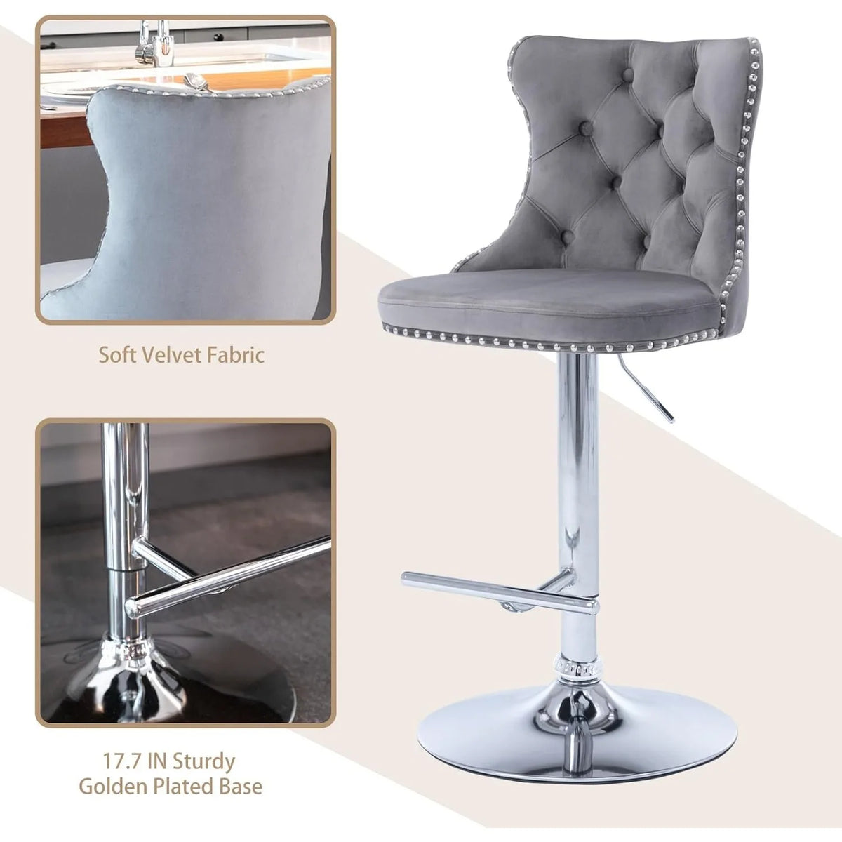 XIUWO Velvet Counter Height Barstools Set Of 4 With Swivel