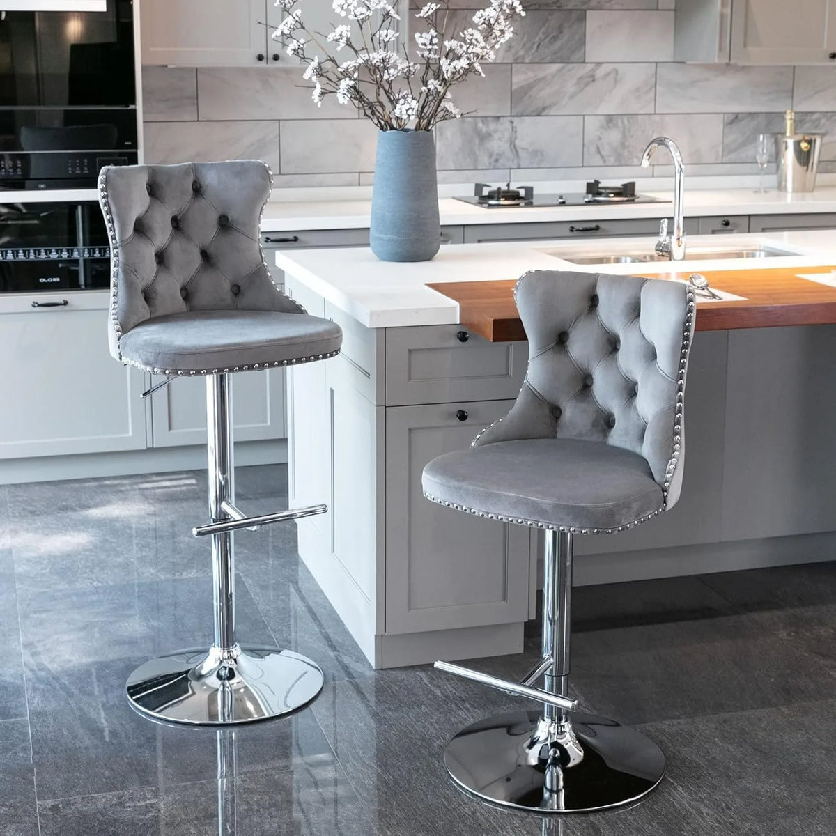 XIUWO Velvet Counter Height Barstools Set Of 4 With Swivel