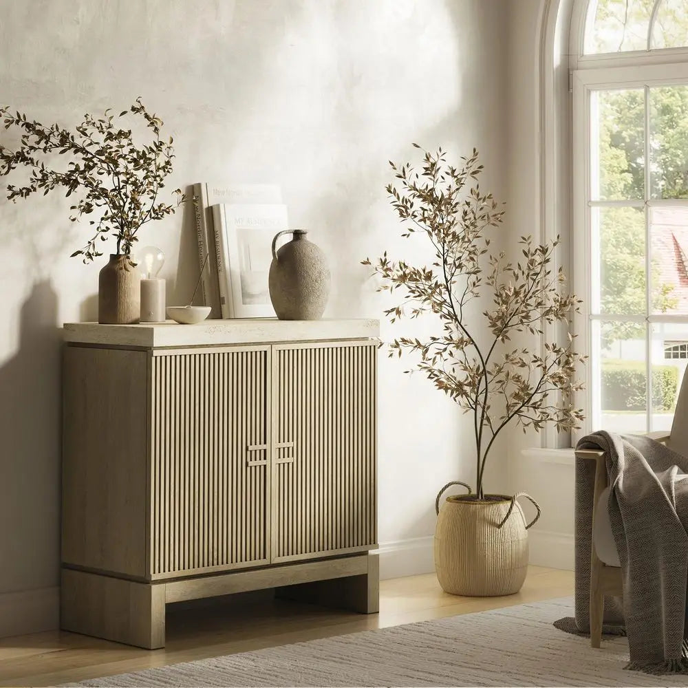 XMSJ Anton Fluted Door Sideboard Buffet With Adjustable Shelf Storage