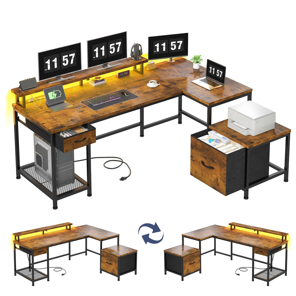 EnHomee L Shaped Gaming Desk With Reversible Corner