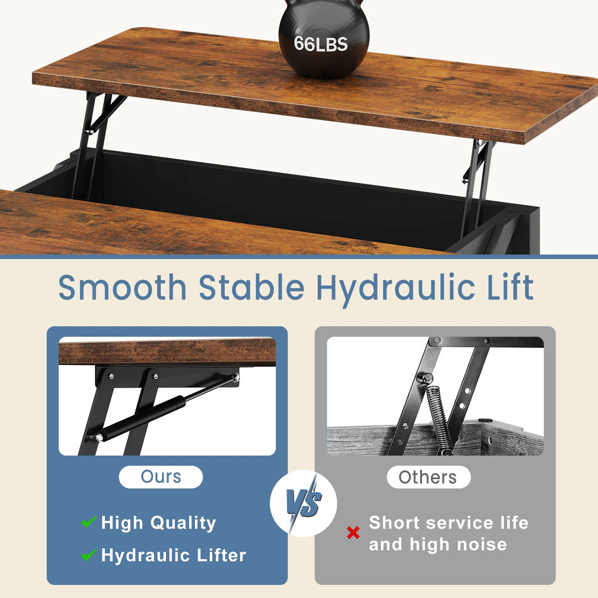 Mcq Wood Lift Top Square Coffee Table With Adjustable Storage