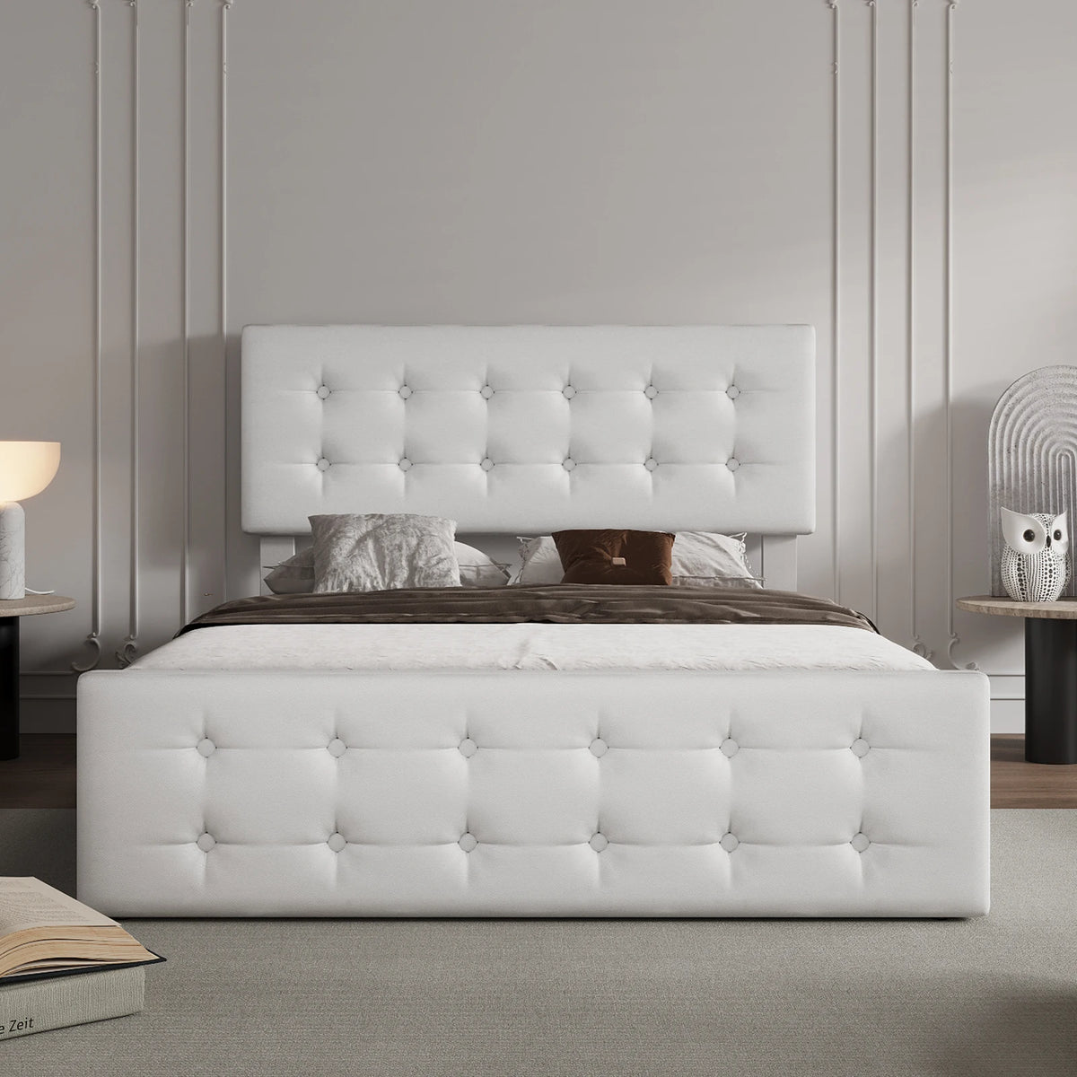 Upholstered Platform Bed Frame With Tufted Headboard And Storage Drawers