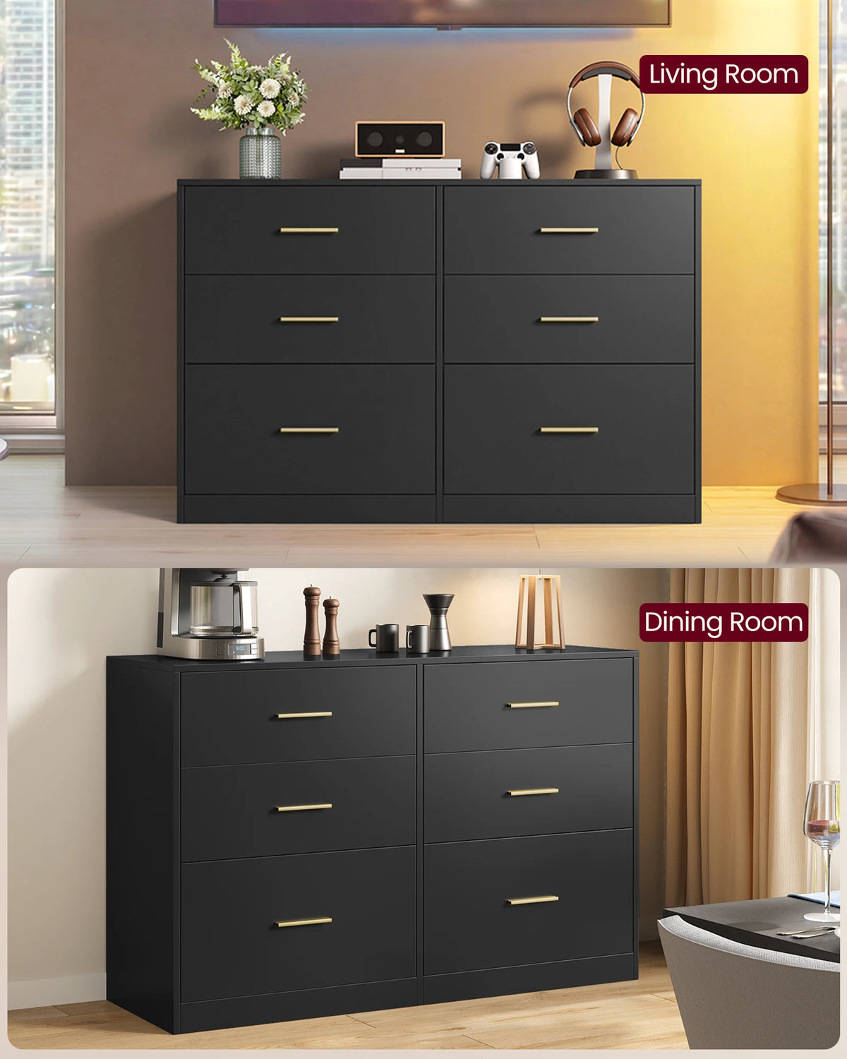 VASAGLE Custos Collection - Dresser for Bedroom, Chest of Drawers for Closet, Modern Style, TV Stand for Living Room, 6 Drawers,