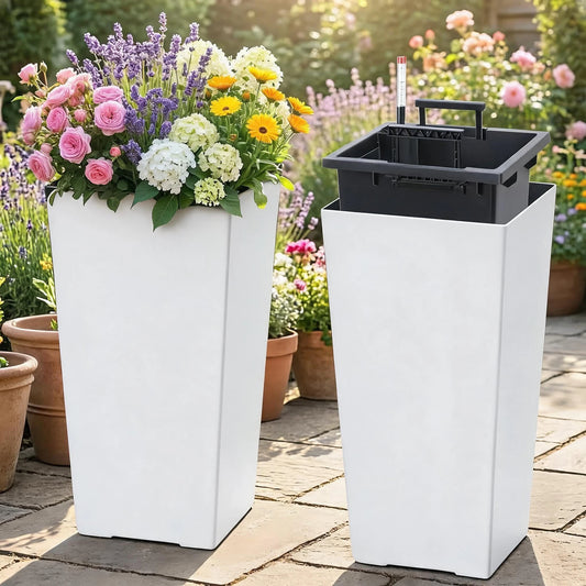 HiMISS Tall Self-Watering Planters Set for Indoor Outdoor Use