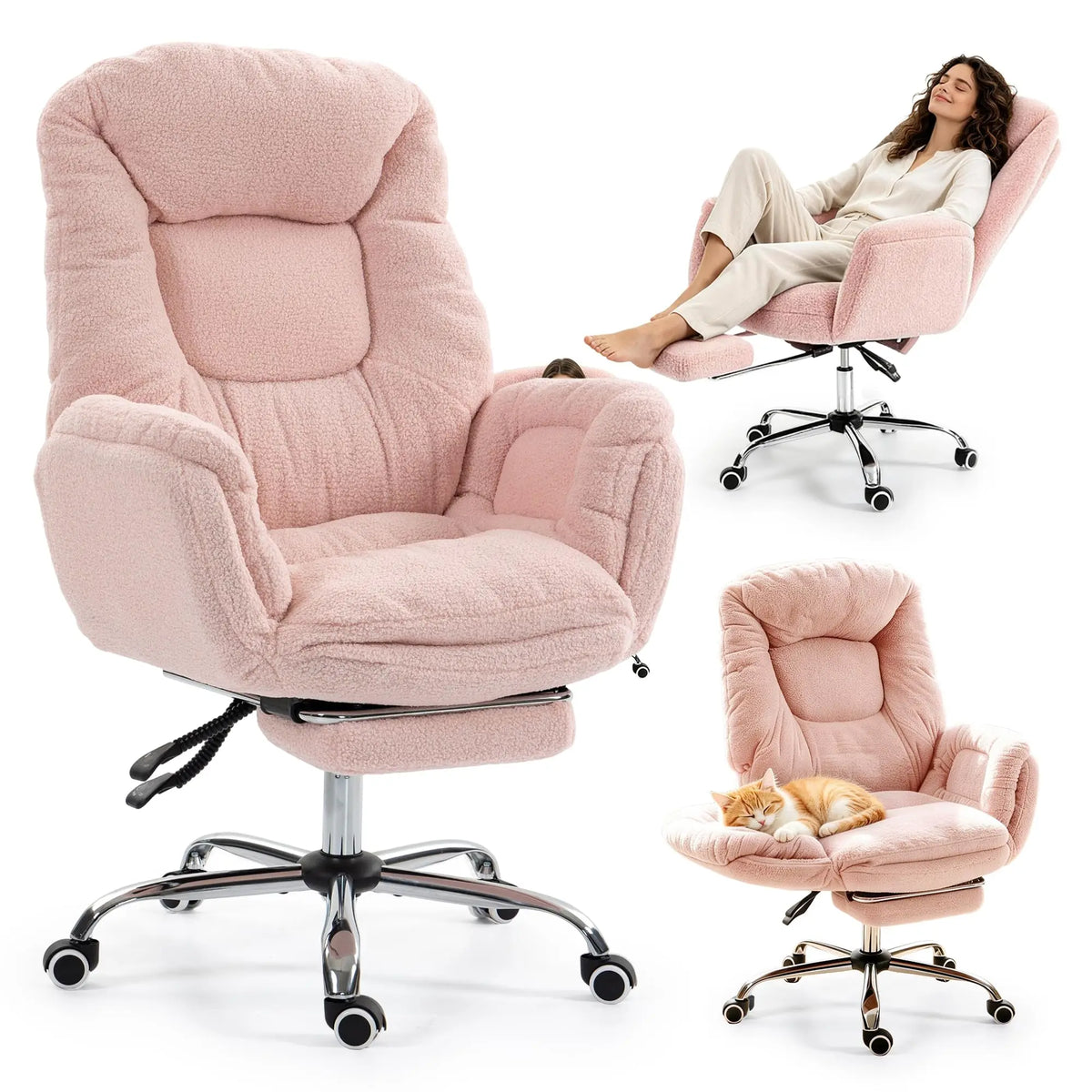 Criss-Cross Ergonomic Desk Chair with Footrest, High Back Executive Design, Adjustable 3-Level Armrests, Smooth Wheels, Big and Tall Gaming or Office Comfort, 500lbs Capacity