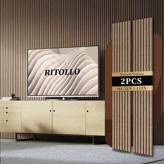 Wood Slat Panels for Wall 2-Piece 94.5" x 11" Acoustic Panels for Interior Wall Decor 3D Fluted Sound Absorbing Panel