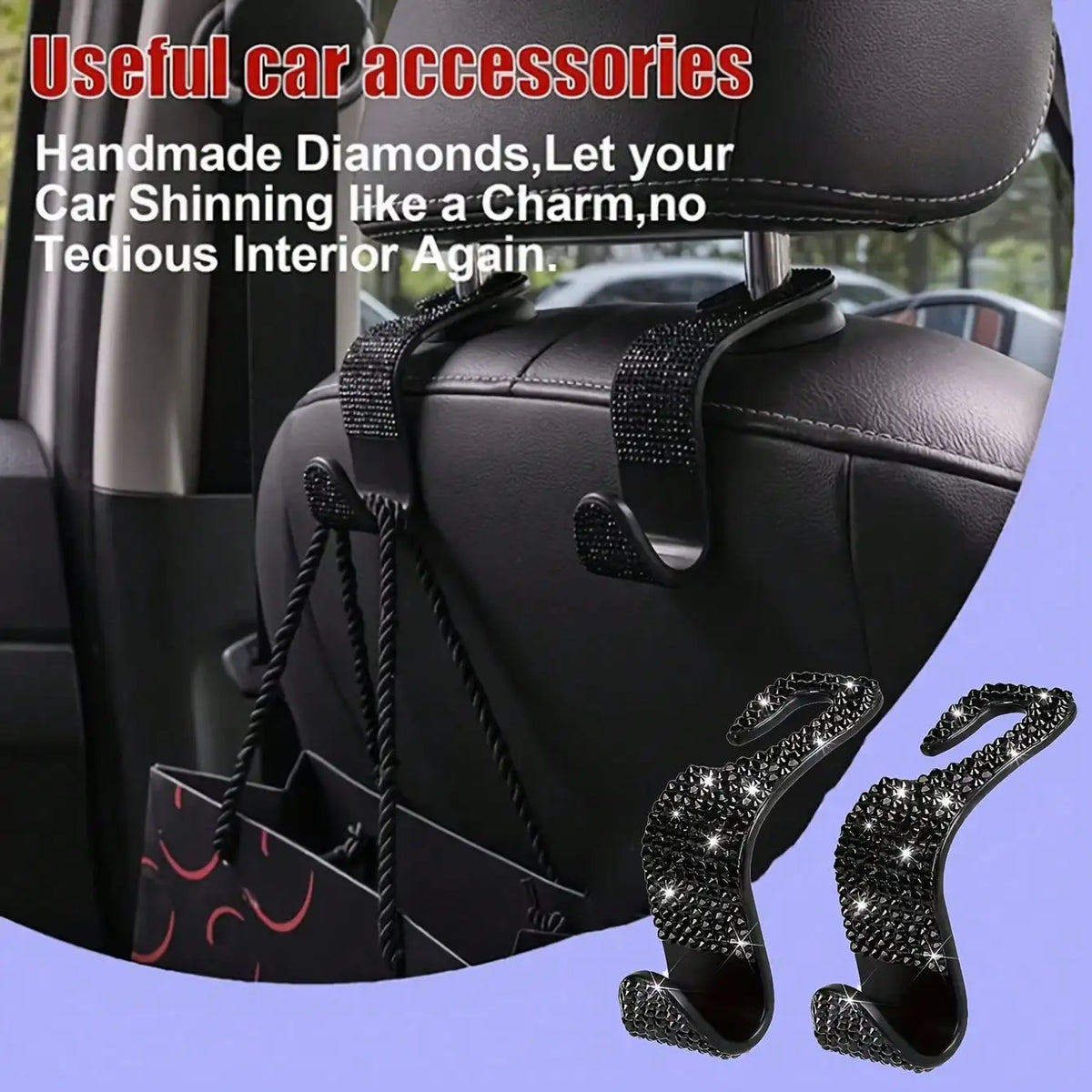 Rhinestone Car Seat Headrest Hook Backseat Organizer