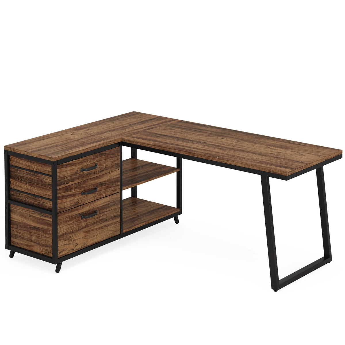 Tribesigns Reversible L Shaped Computer Desk With Drawers And Shelves