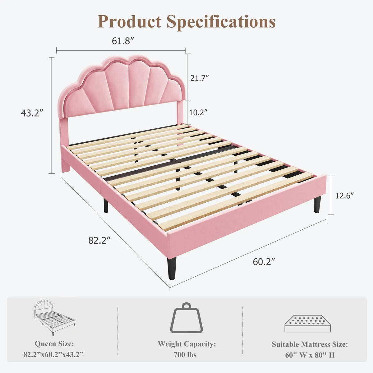 HiMISS LED Upholstered Bed Frame With Velvet Shell Headboard