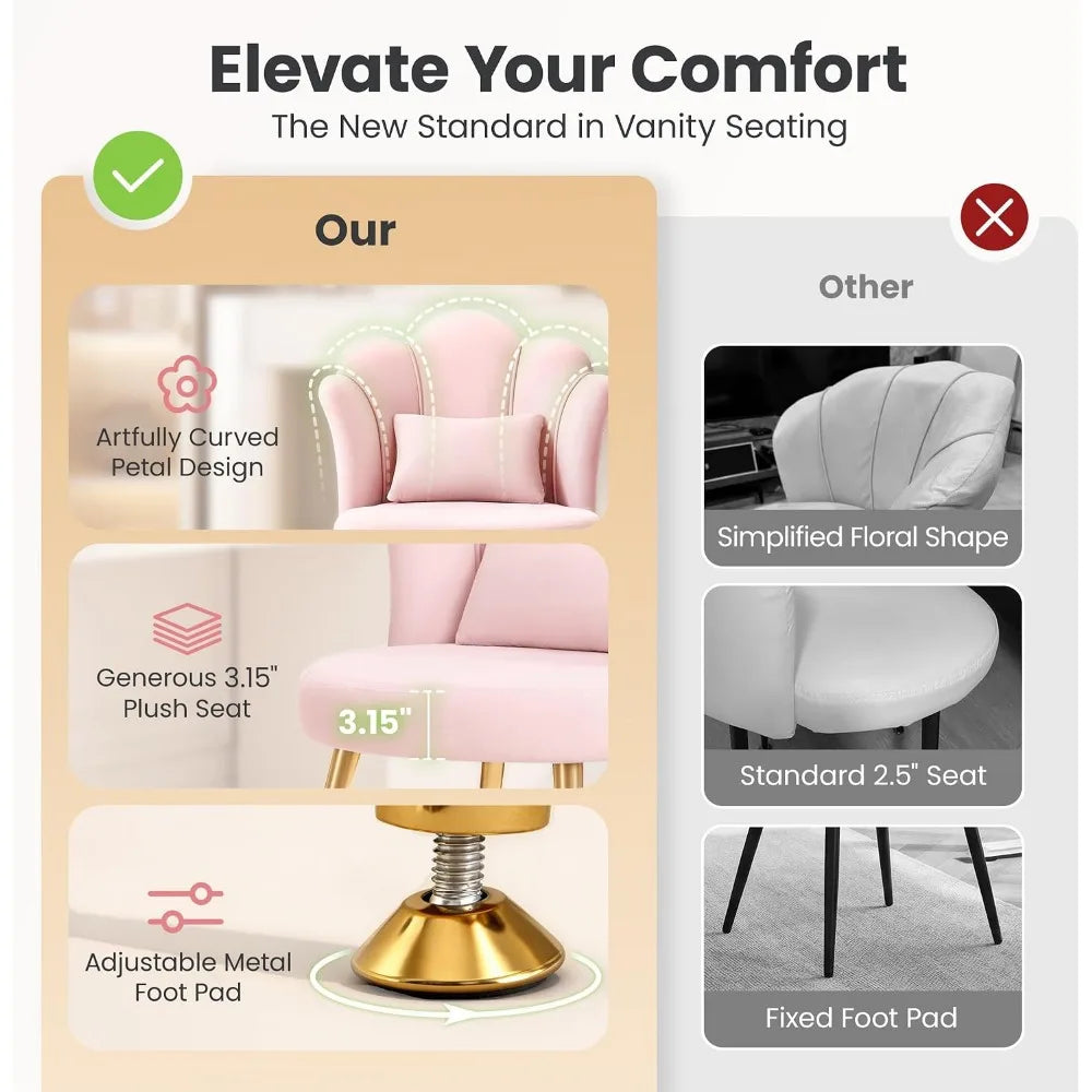 Classic Petal Makeup Vanity Chair With Metal Legs And Pillow