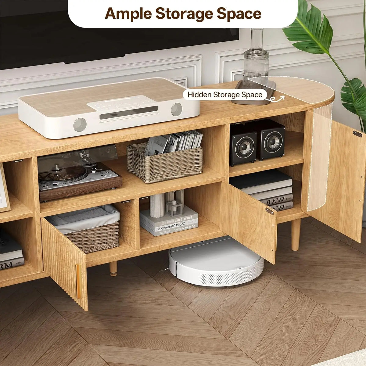 Mid Century Modern TV Stand With Storage And Adjustable Shelving
