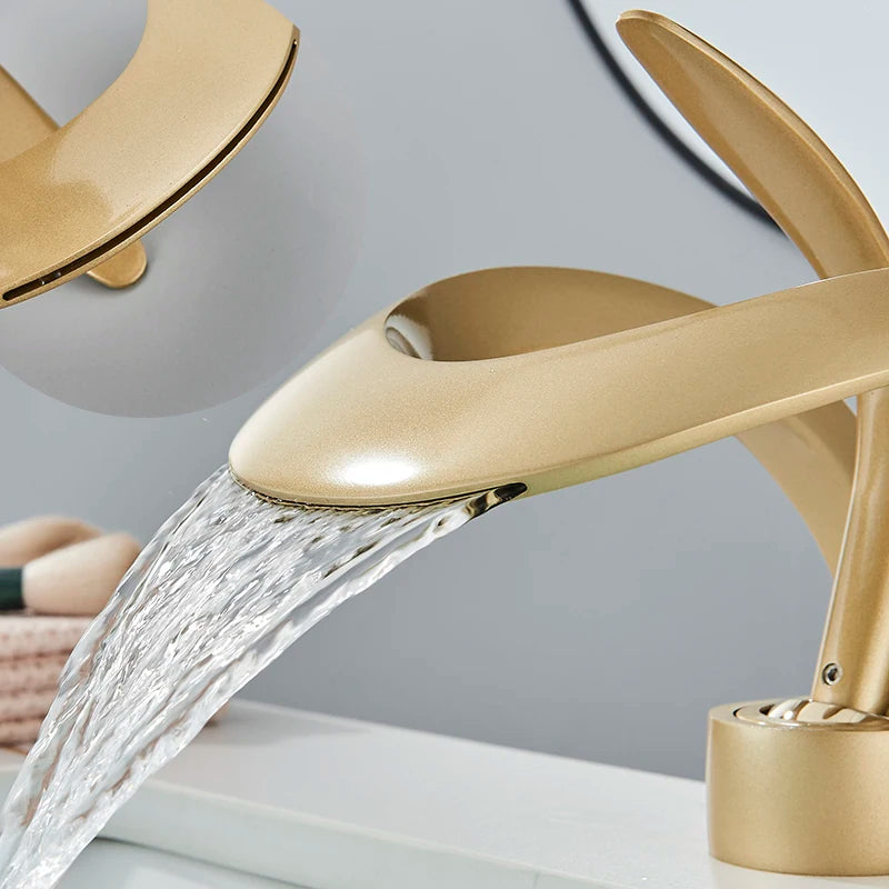 ALENARTWATER Solid Brass Waterfall Bathroom Basin Mixer Faucet