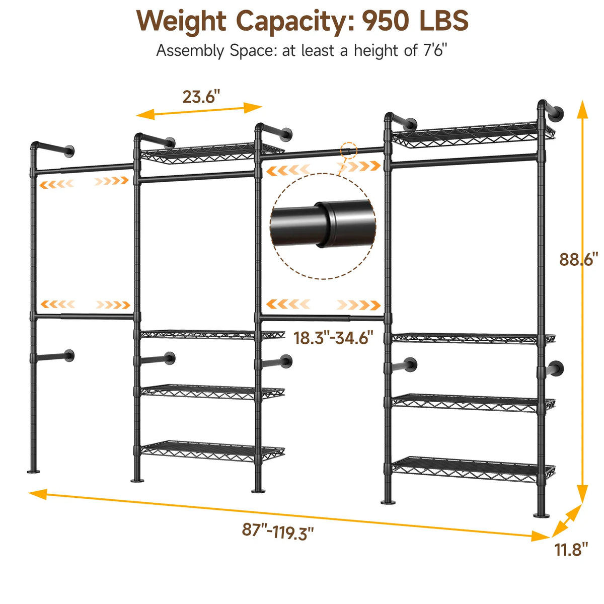ONBRILL Wall Mounted Industrial Pipe Clothing Rack Organizer System