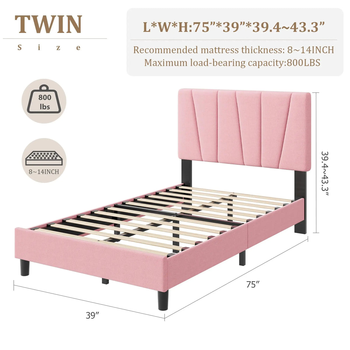 Upholstered Platform Bed Frame With Adjustable Channel Tufted Headboard