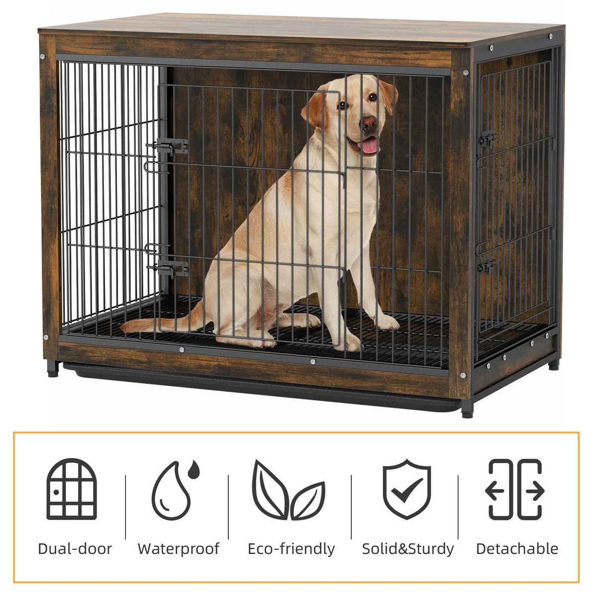 BINGOPAW Double Door Dog Kennel With Removable Tray End Table