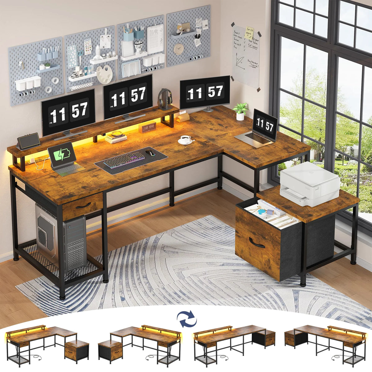 EnHomee L Shaped Gaming Desk With Reversible Corner