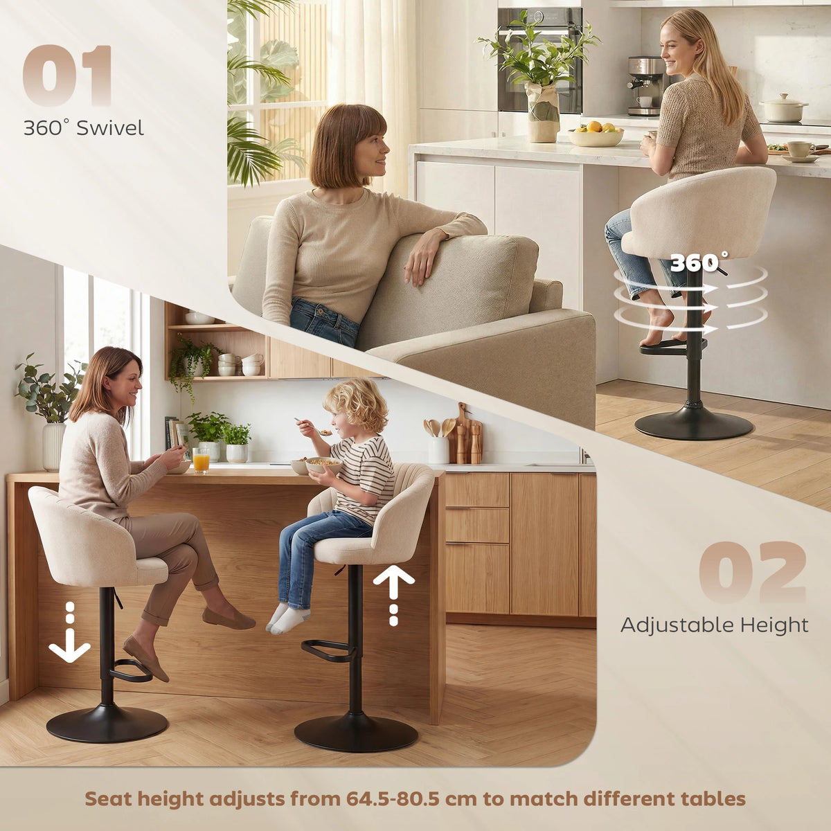 HOMCOM Adjustable Swivel Bar Stools With Linen Upholstery and Footrest