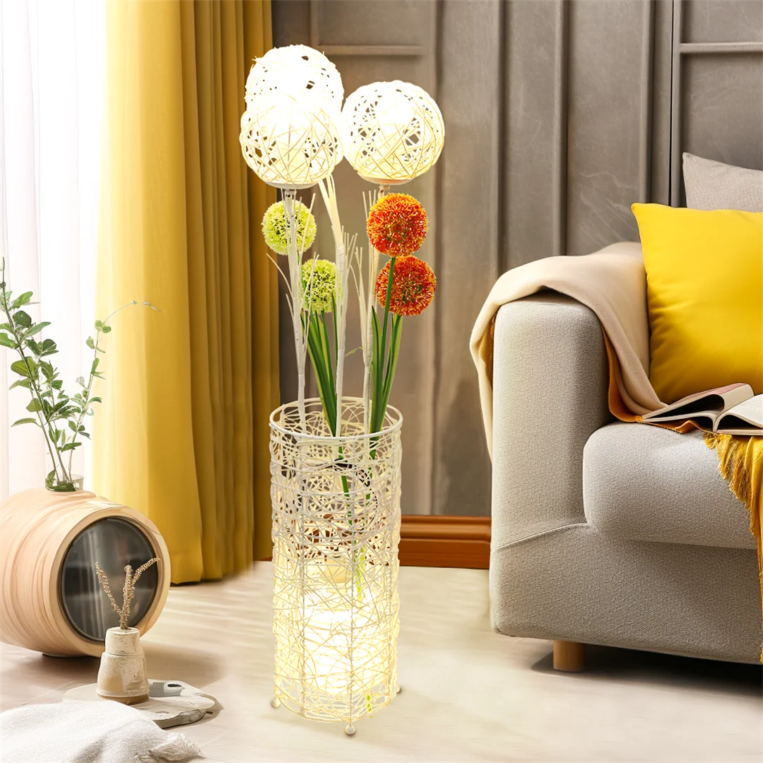 LUVODI Modern Rattan Floor Lamp Tall Standing Decorative Lighting for Living Room Bedroom Home Decor