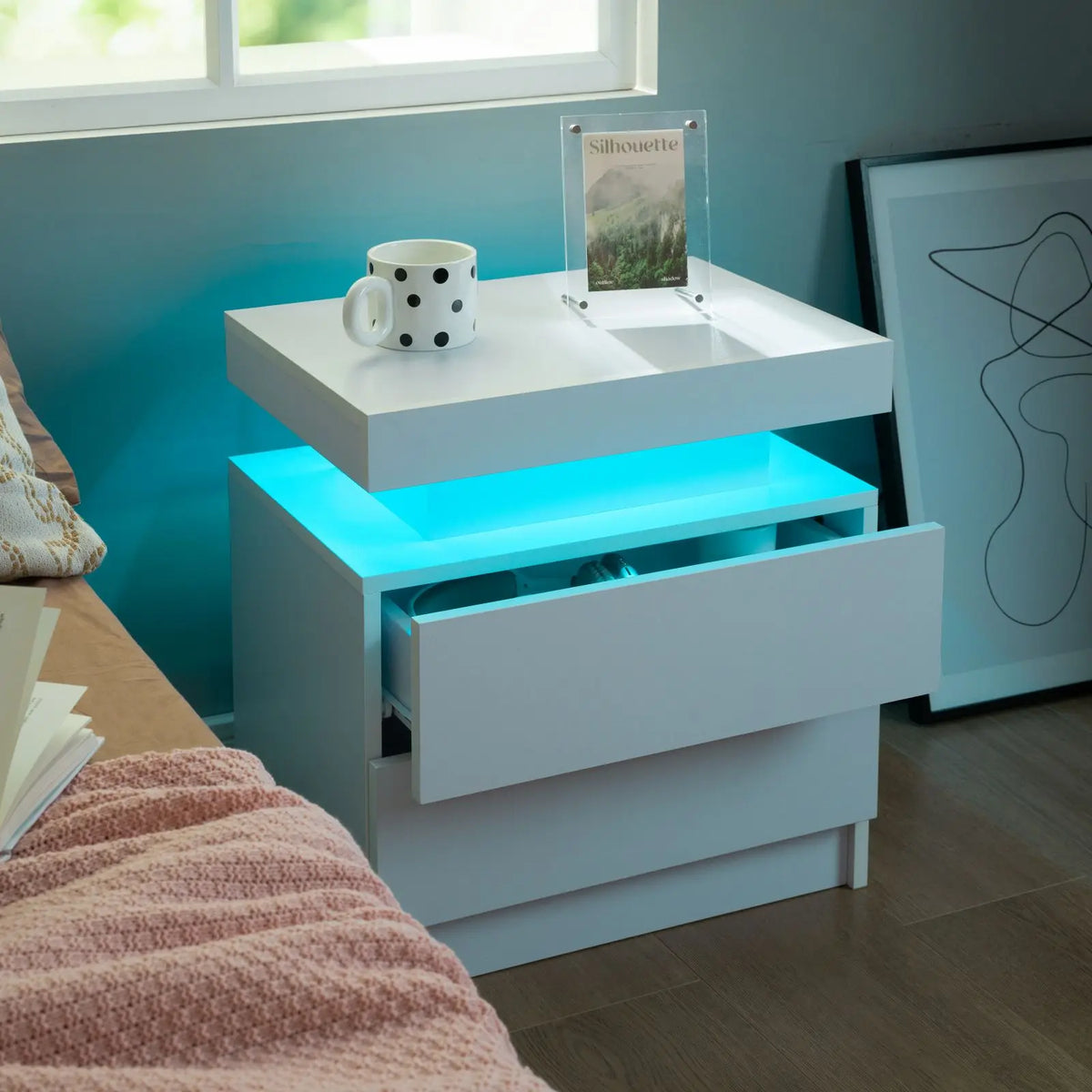 Cubehom Nightstand Set Of 2 With LED Drawers And Lighting
