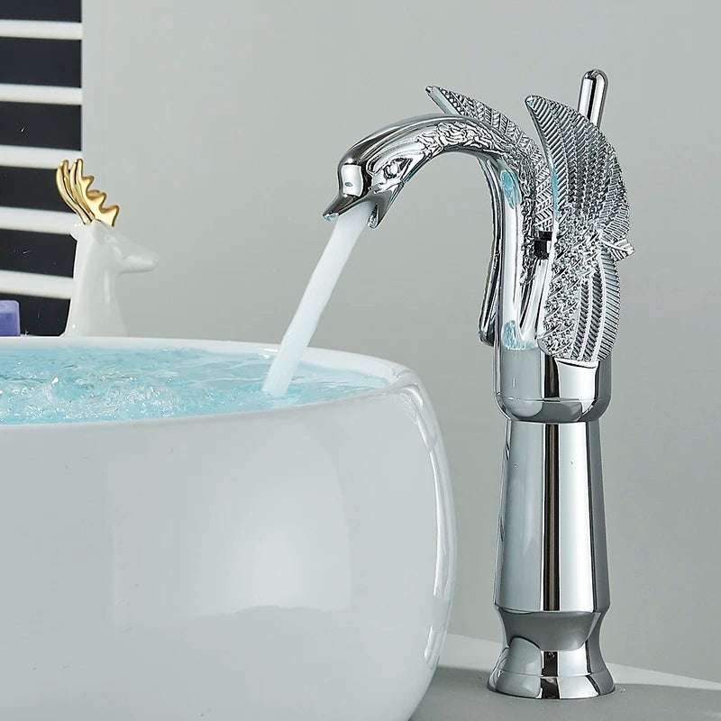 ALENARTWATER Swan Shape Single Handle Bathroom Sink Mixer Faucet