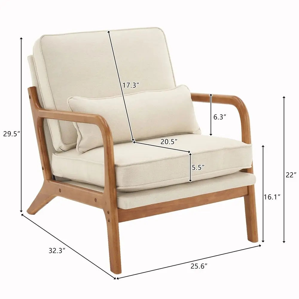 Midcentury Upholstered Reading Chairs With Solid Wood Frames, Soft Cushions and Lumbar Support