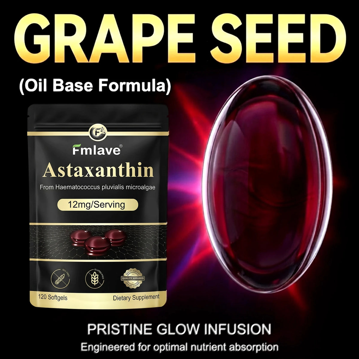 FMLAVE Astaxanthin 12mg Natural Antioxidant Softgels For Eye Health