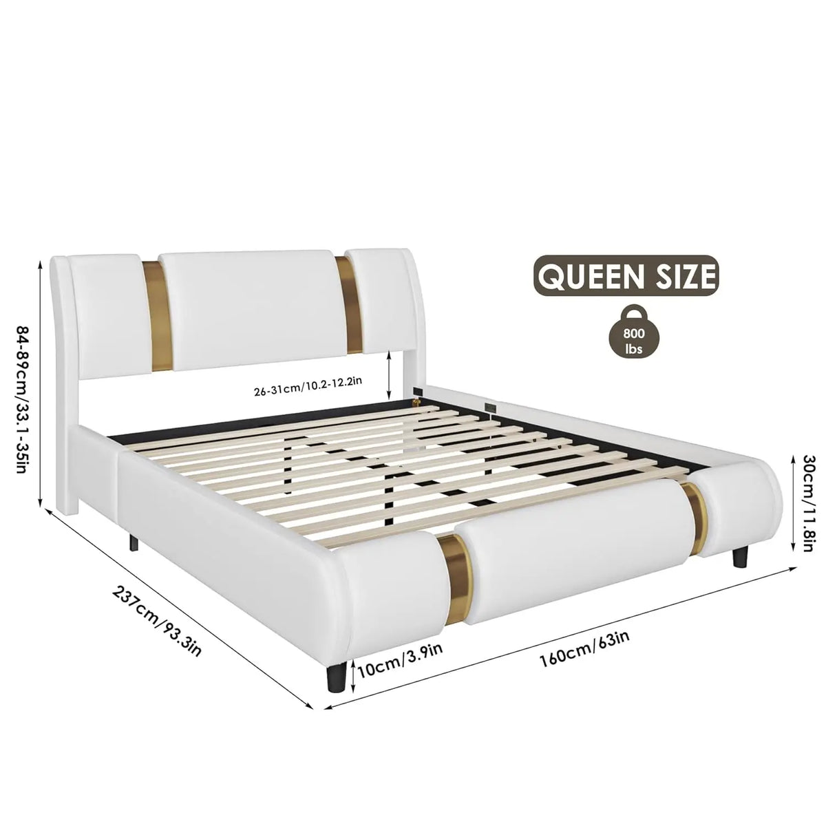 Faux Leather Platform Bed With Adjustable Headboard And Wood Slats