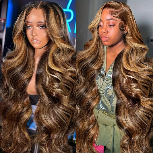 P4/27 Highlight  Brown Body Wave 13x6 Human Hair Wig Honey Blonde Colored 13x4 HD Lace PrePlucked 40 46 Inch Wigs For Women