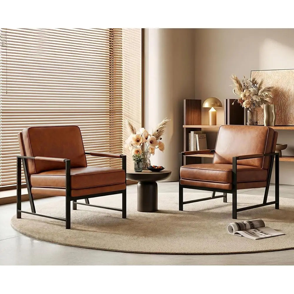 Pair of Oversized Faux Leather Accent Chairs for Living Room