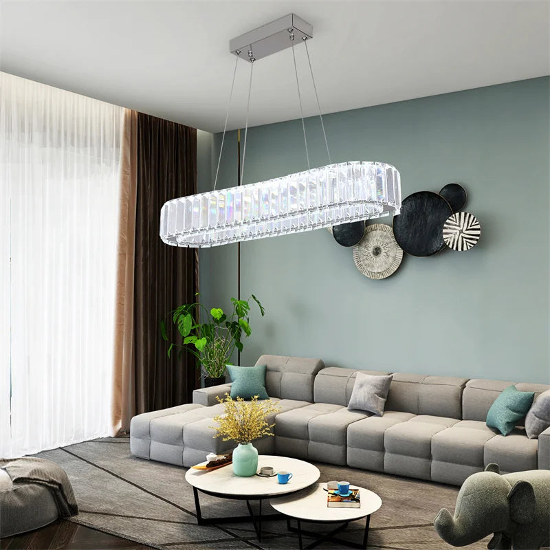 GreeLustr Indoor K9 Crystal Oval Ring LED Pendant Lamp Chandelier