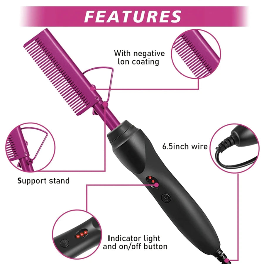 2 in 1 Hot Comb Hair Straightener & Curler for Wigs with Complete Wig Installation & Styling Kit for Beginners