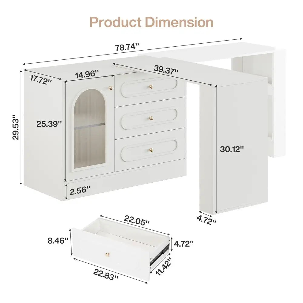 XMSJ Corner Vanity Desk With Drawers And Reversible Storage Cabinet