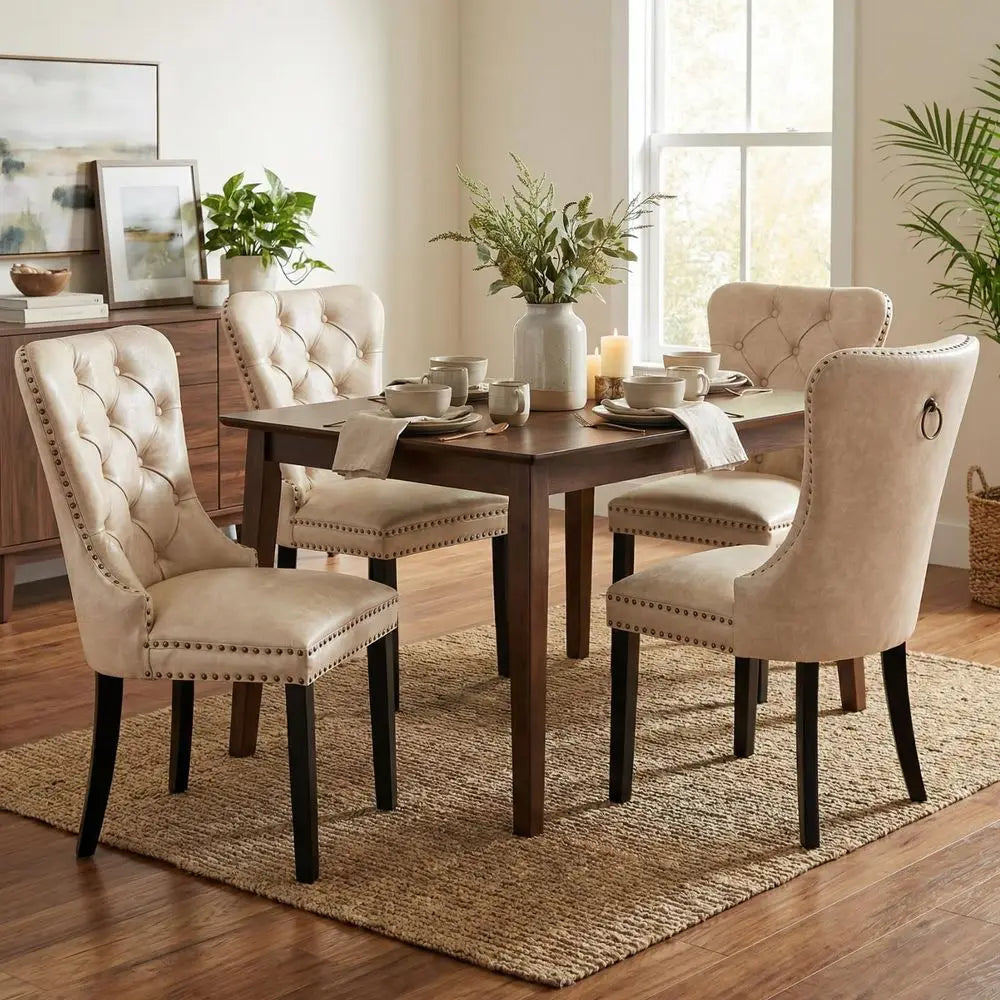 XMSJ Mid Century Modern Tufted Leather Dining Chairs