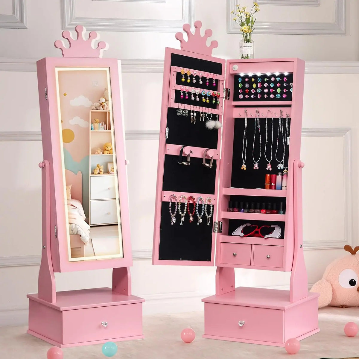 TWISTER CK Kids Jewelry Armoire With Full Length LED Mirror