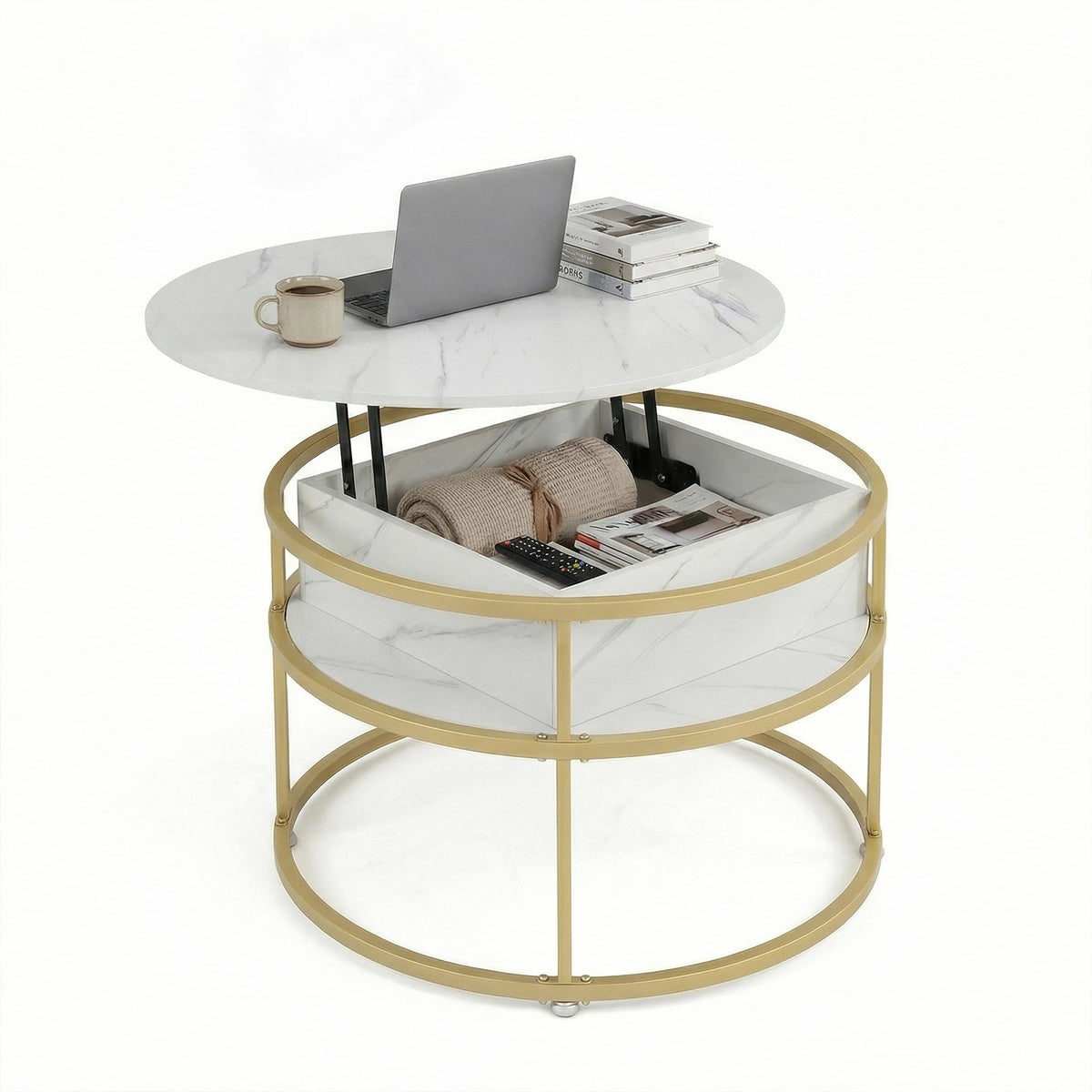 31. 5” Lift Top Coffee Table w/ Hidden Compartment & Side Shelves for Living Room