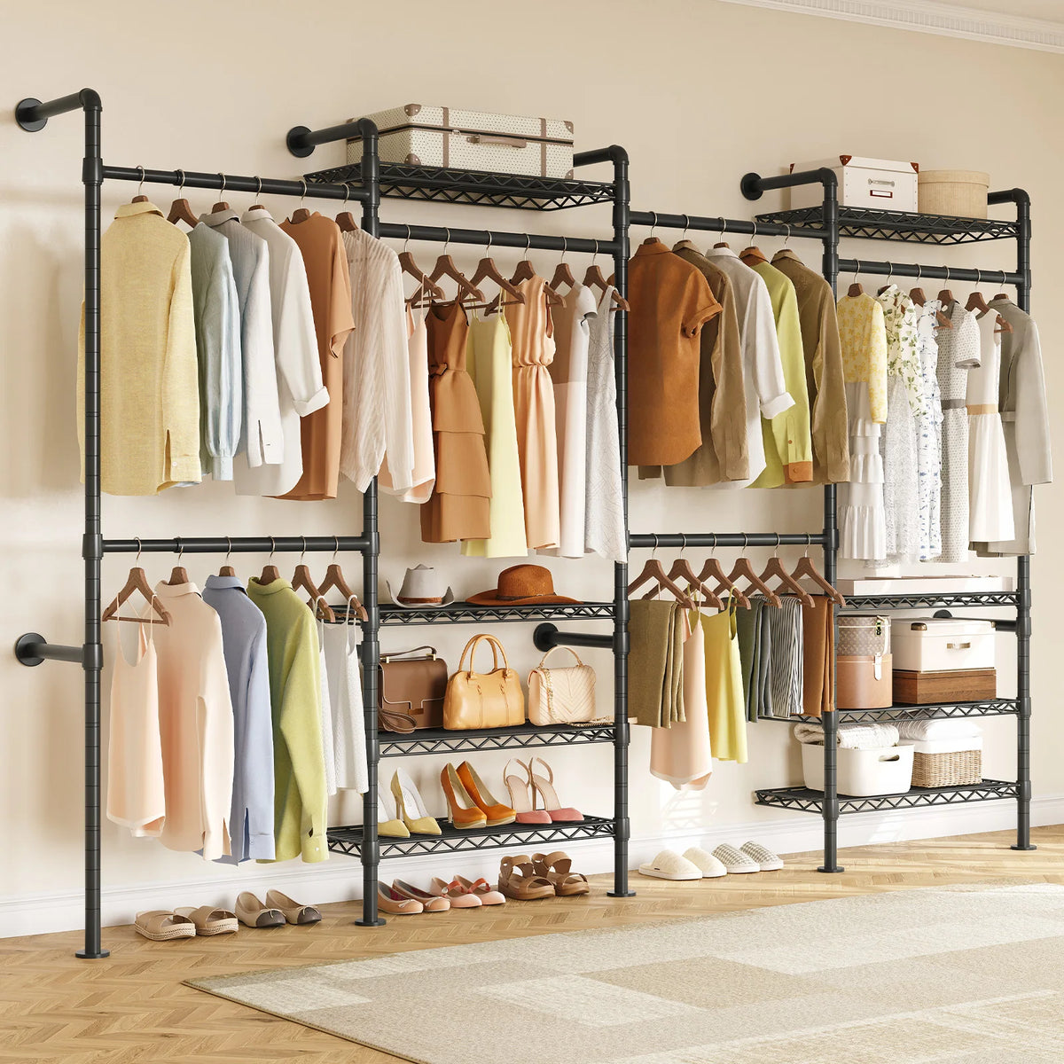 ONBRILL Wall Mounted Industrial Pipe Clothing Rack Organizer System