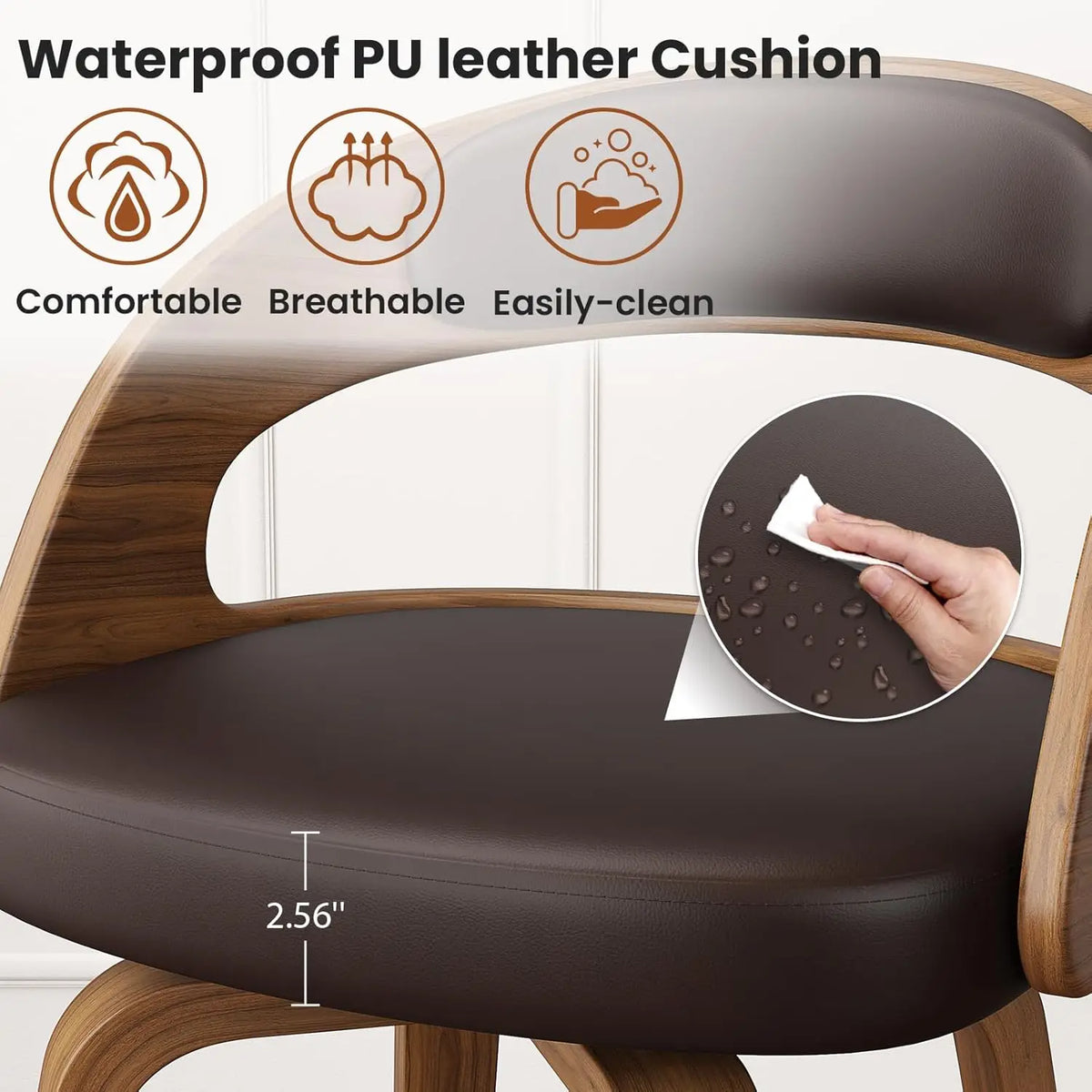 26in Bentwood Counter Stools Set 3 PU Leather Swivel Bar Chair with Back Footrest Kitchen Cafe Dining, Custom
