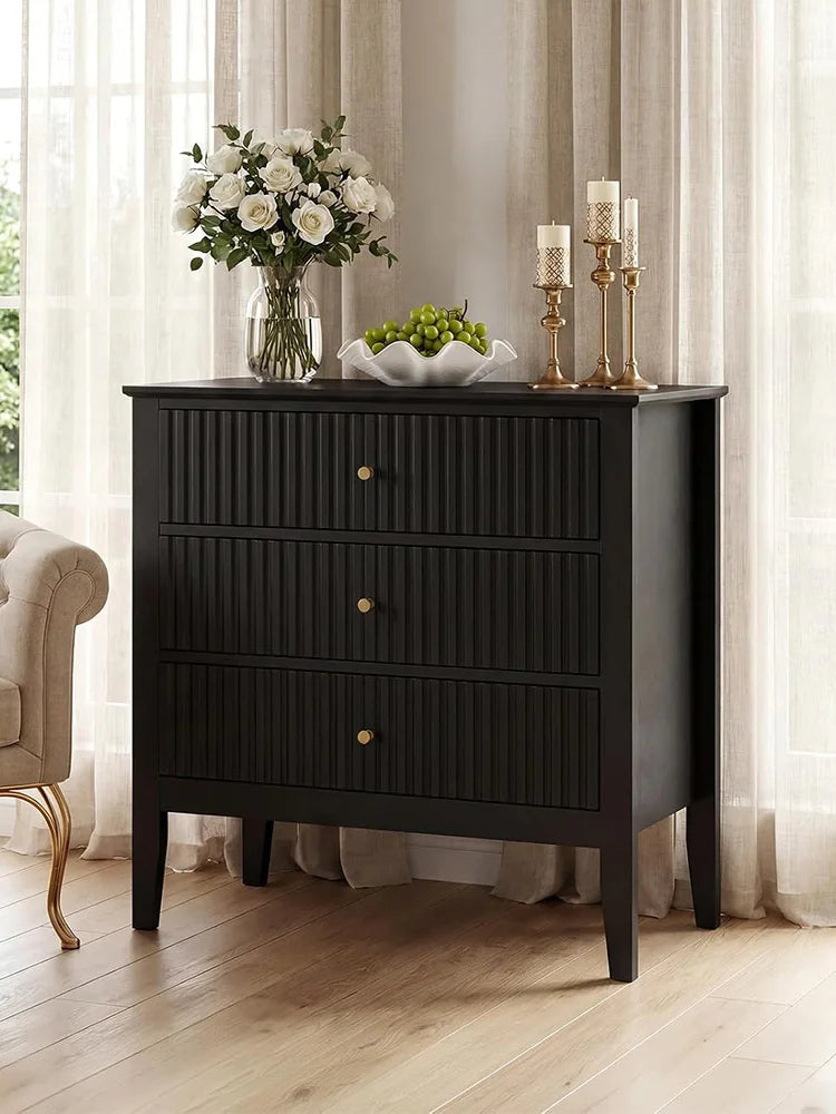 31.5 Inch Fluted Nightstand With Charging Station, 3 Drawer Bedside Table Raised Leg Storage Cabinet For Bedroom Living Room Home