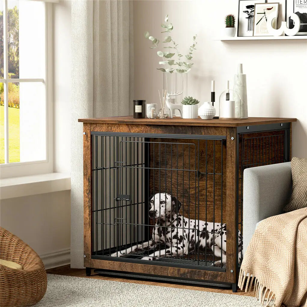 BINGOPAW Double Door Dog Kennel With Removable Tray End Table