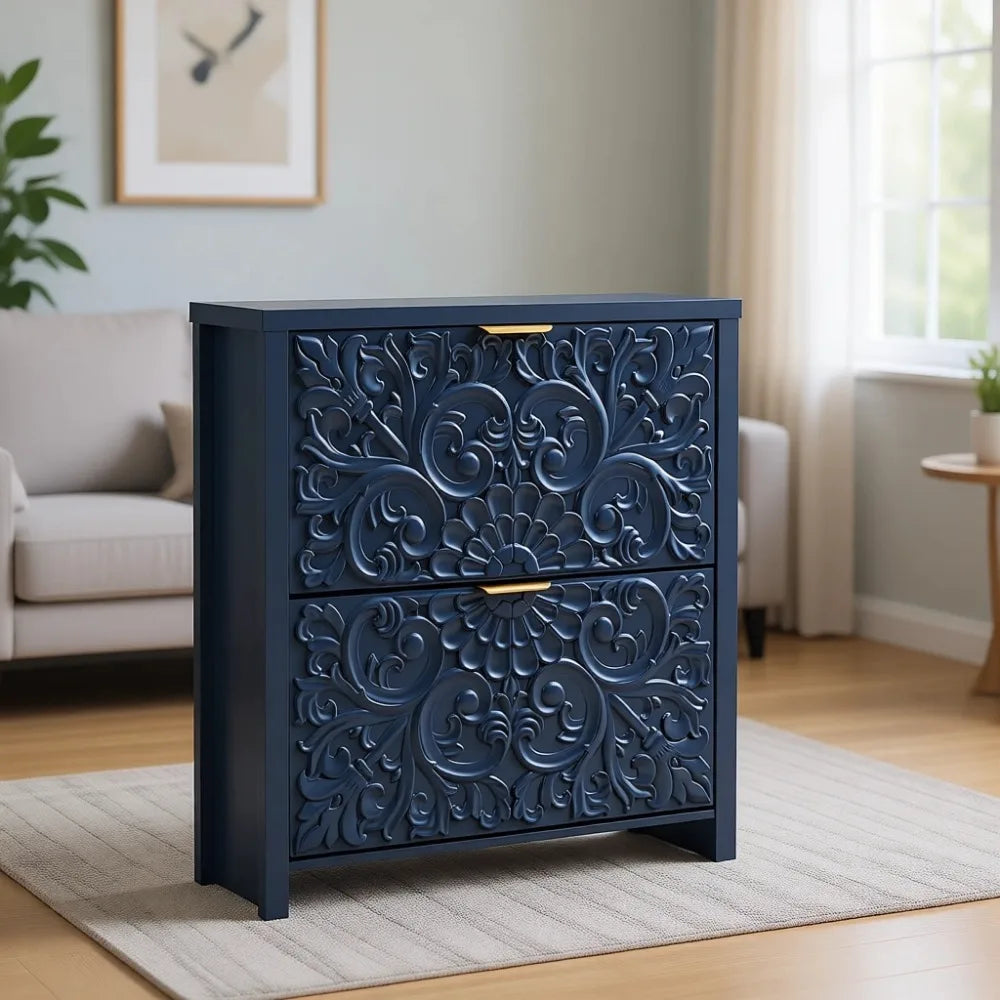 Narrow Flip Drawer Shoe Cabinet for Entryway Storage, Slim 2-Tier Shoe Organizer for Hallway Foyer