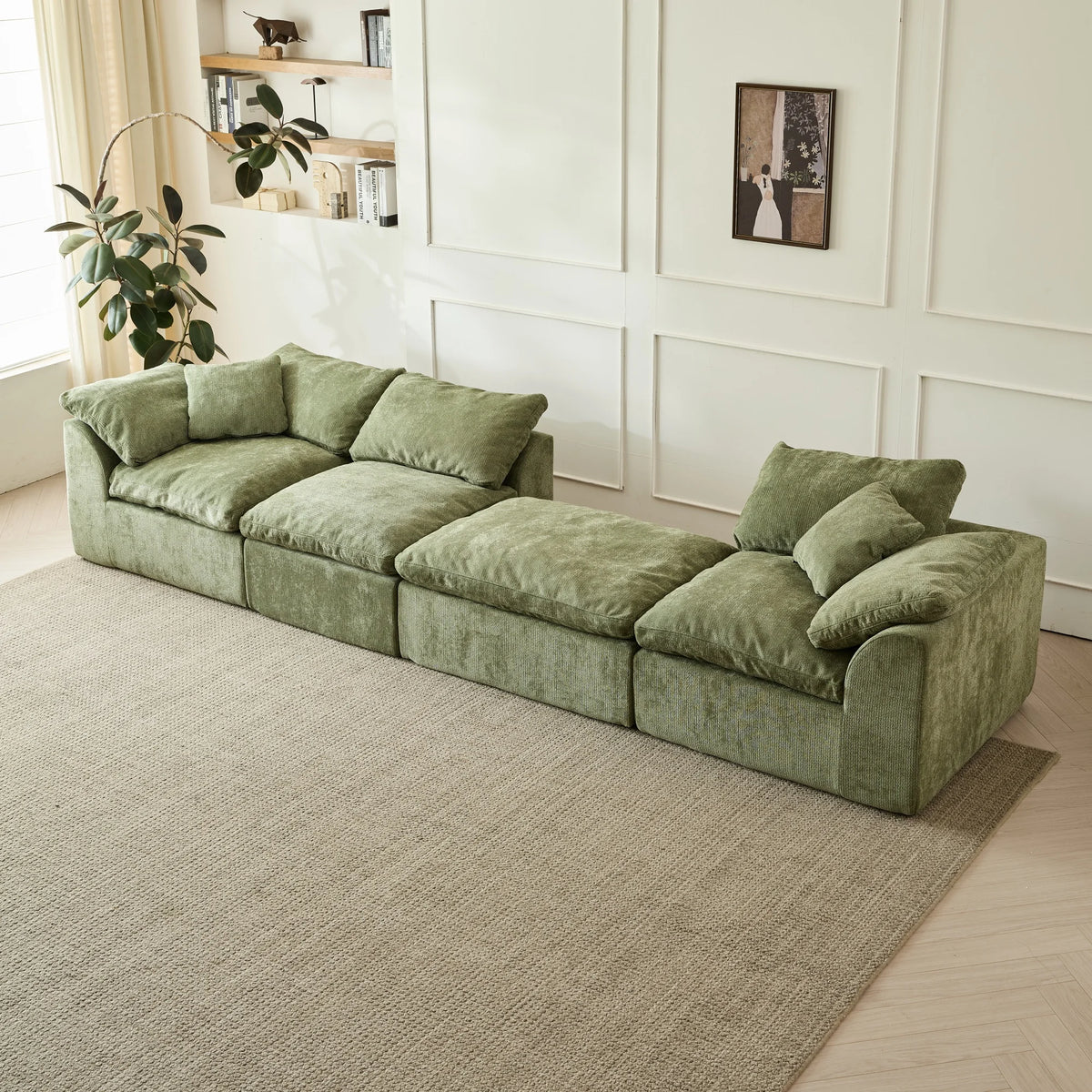 Yeflixvrau Modern Chenille Modular Sectional Sofa With Ottoman