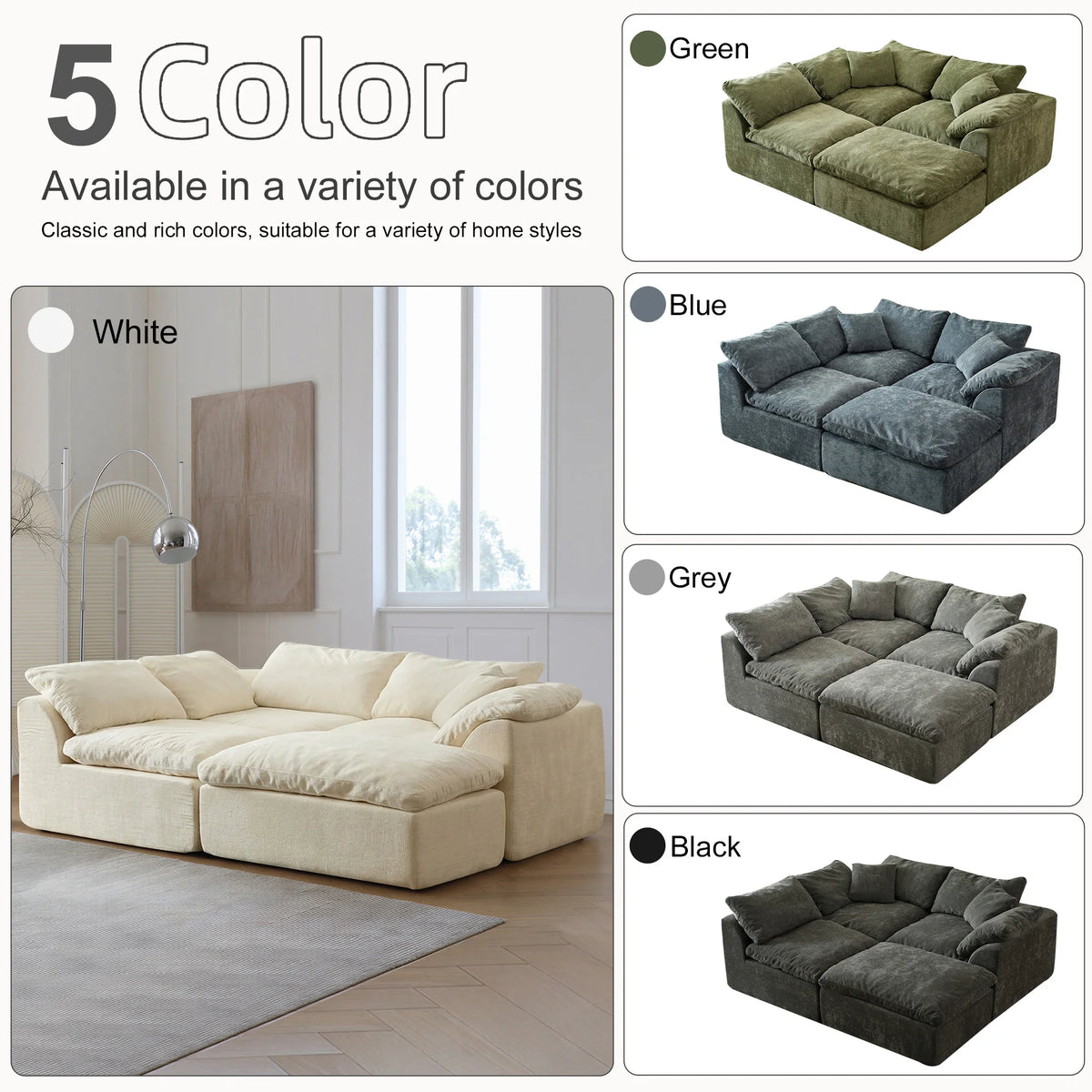 Yeflixvrau Modern Modular Sectional Sofa With Deep Seat Cushions